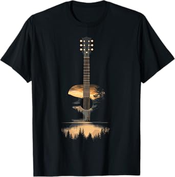 Sunset Acoustic Guitar Scenic Nature Art T-Shirt