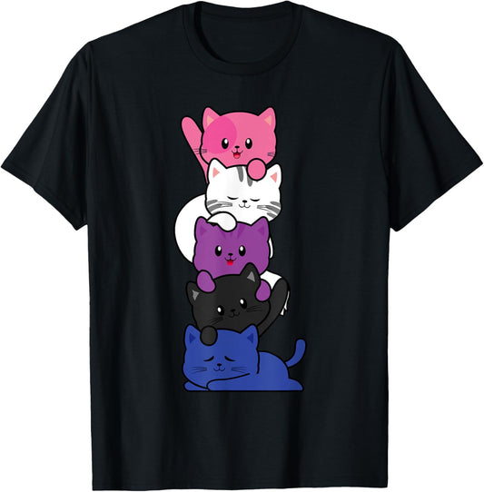 Genderfluid Kawaii Cat LGBTQ Gender Fluid Pride Flag kittens T-Shirt