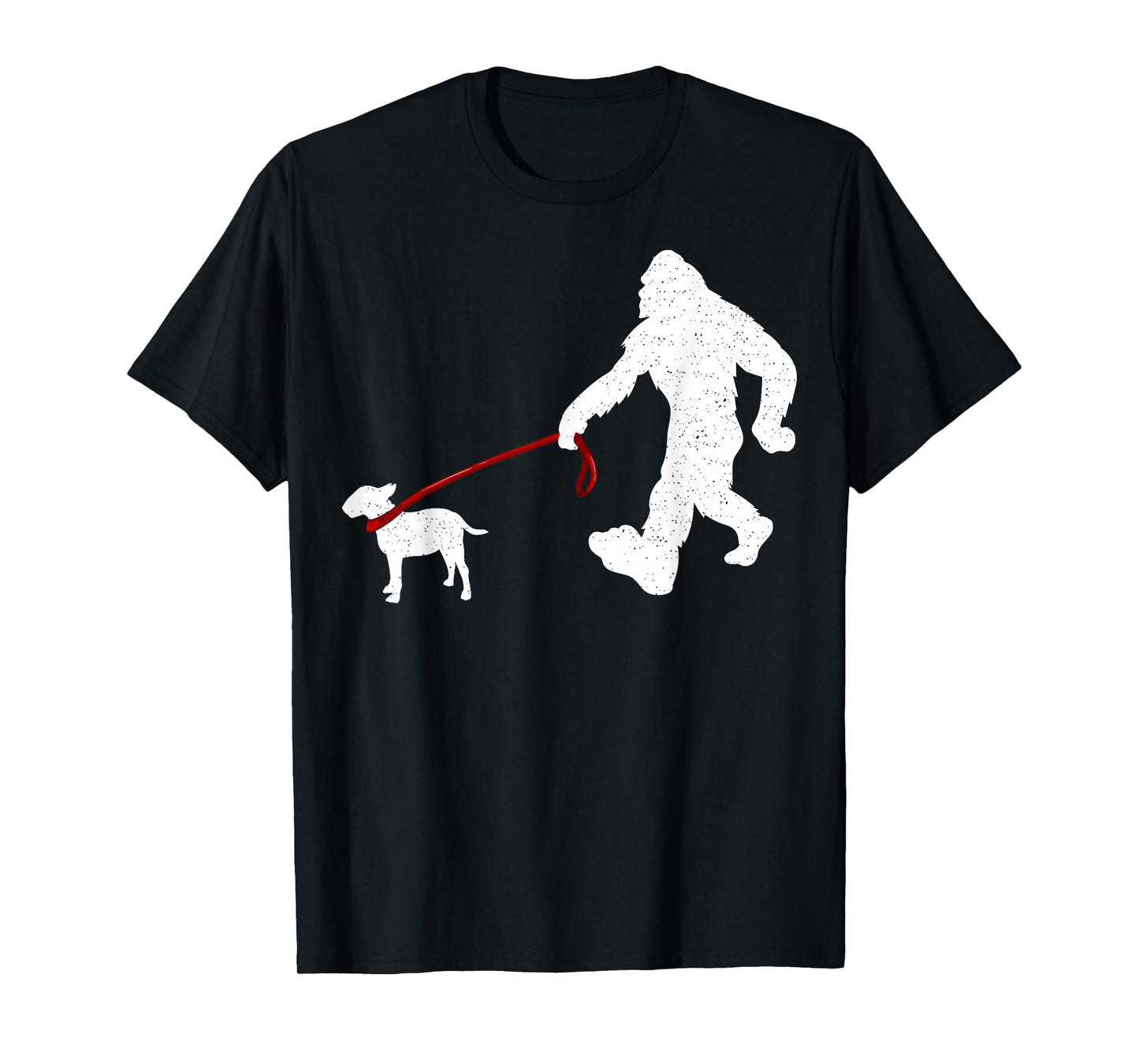 Funny Bigfoot Walking with Bull Terrier Dog T-Shirt