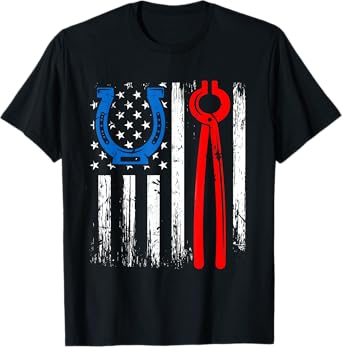 US American Flag Farrier Hoof Blacksmith Horseshoe Iron Women Men T-Shirt