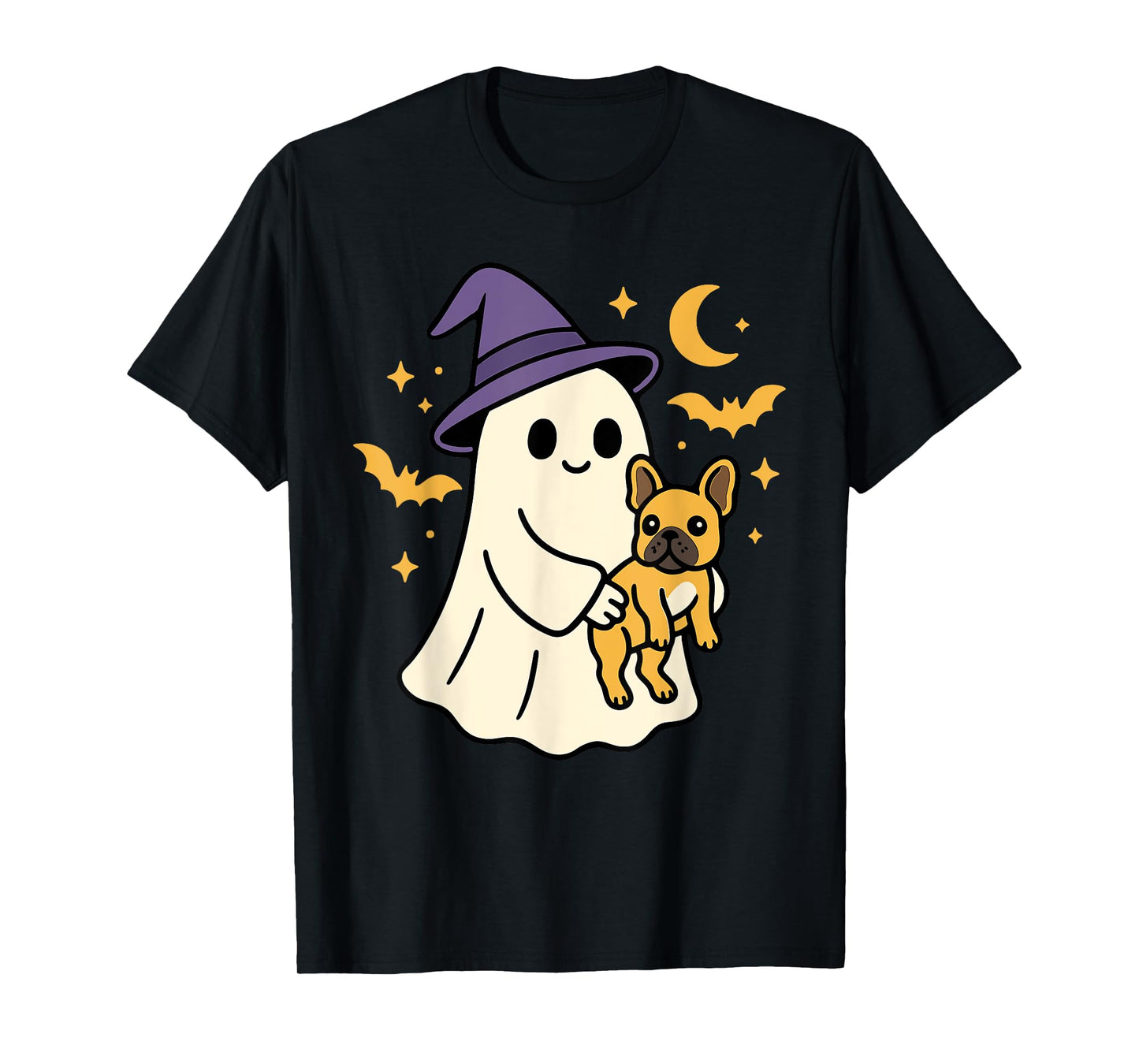 Ghost French Bulldog Dog Witch Hat Halloween Dog Costume T-Shirt