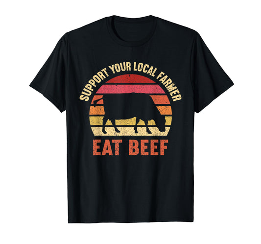 Kids Farming Boys Funny Farmer Gifts For Men Women Support Your Local Farmer Eat Beef Lover Funny Cattle Farmer Unisex-Kids T-Shirt Black Small Classic Fit Crew Neck Short Sleeve