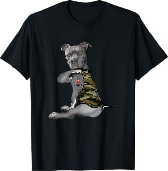 Pitbull I Love Dad Tattoo Funny Pitties Tattooed Fathers Day T-Shirt