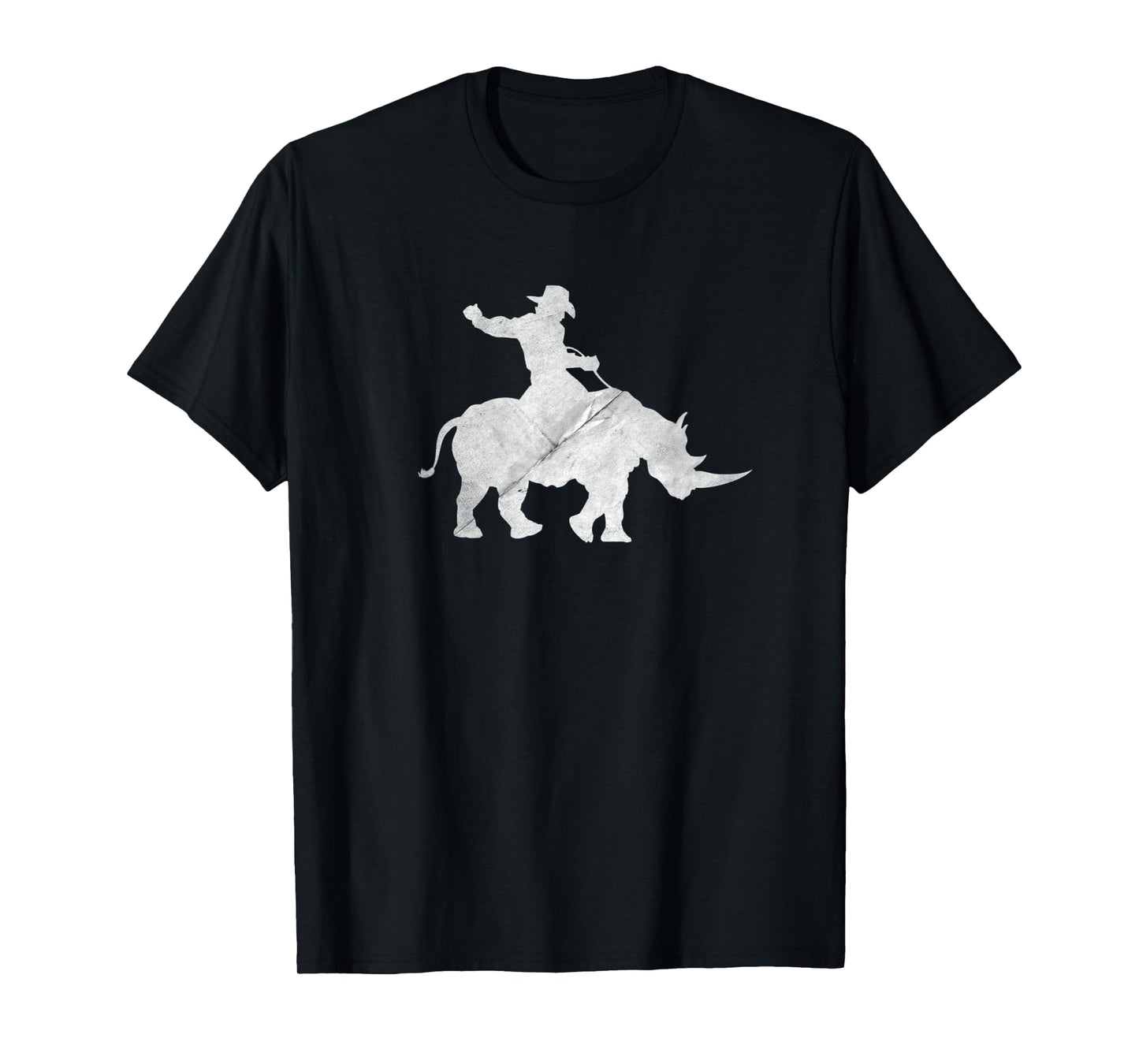 Cowboy Riding a Rhinoceros Rino Distressed T-Shirt