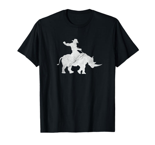 Cowboy Riding a Rhinoceros Rino Distressed T-Shirt