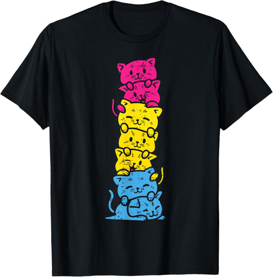 Pansexual Pride Cat Stack Cute Pan Flag LGBT Animal Gift T-Shirt