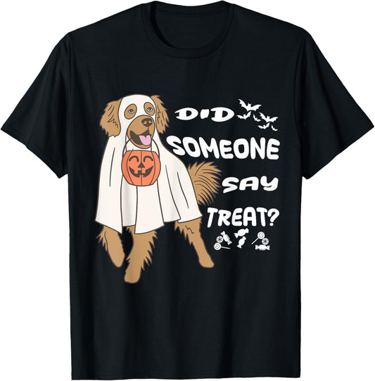 Funny Halloween Ghost Golden Retriever Did Someone Say Treat T-Shirt