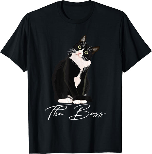 Boss Tuxedo Cat Lovers Funny Tee Shirt for Mom Dad Gift T-Shirt