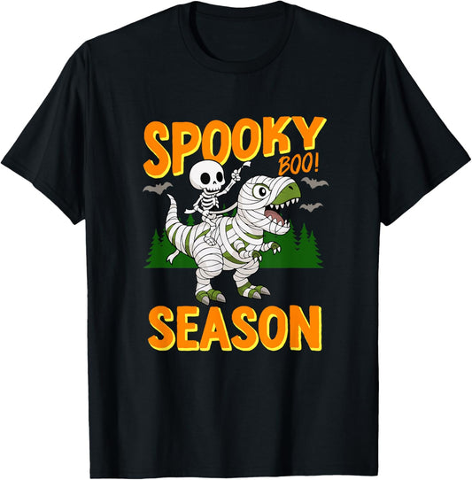 Mummy Dinosaur Skeleton Spooky Halloween Humor T-Shirt