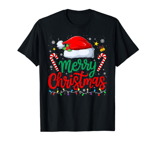 Merry Christmas Lights Family Santa Hat Xmas Men Women Kid T-Shirt