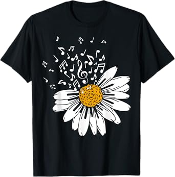 Daisy Flower Music Notes Clef Teacher Musicians Music Lover T-Shirt