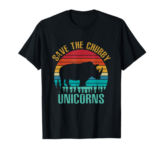 Save The Chubby Unicorns Vintage Funny Rhino Animal T-Shirt
