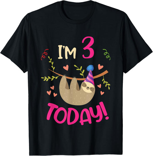 I am 3 Today toddler birthday gift for sloth Lover T-Shirt