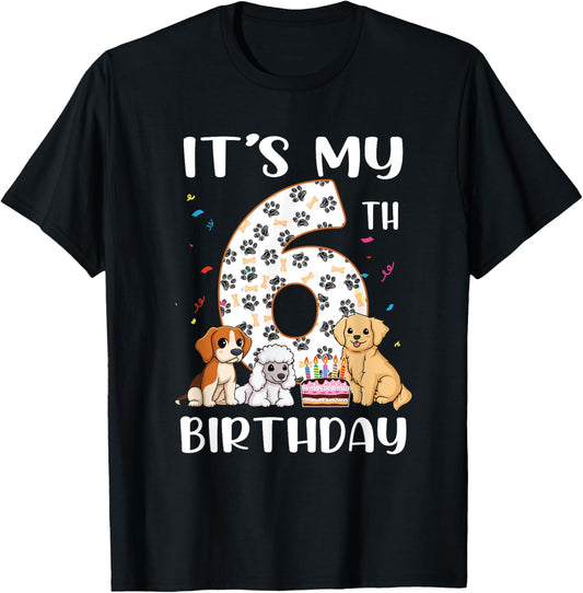 It's My 6th Birthday Dog Lover Theme 6 Years Old Puppy Dogs T-Shirt