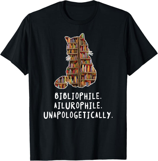 Bibliophile. Ailurophile. Unapologetically distracted cat T-Shirt