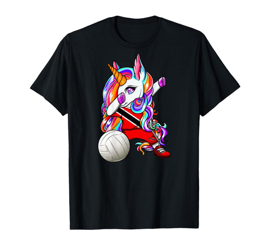 Dabbing Unicorn Trinidad and Tobago Volleyball Fans Jersey T-Shirt