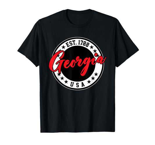Georgia USA Script Circle Red Text T-Shirt