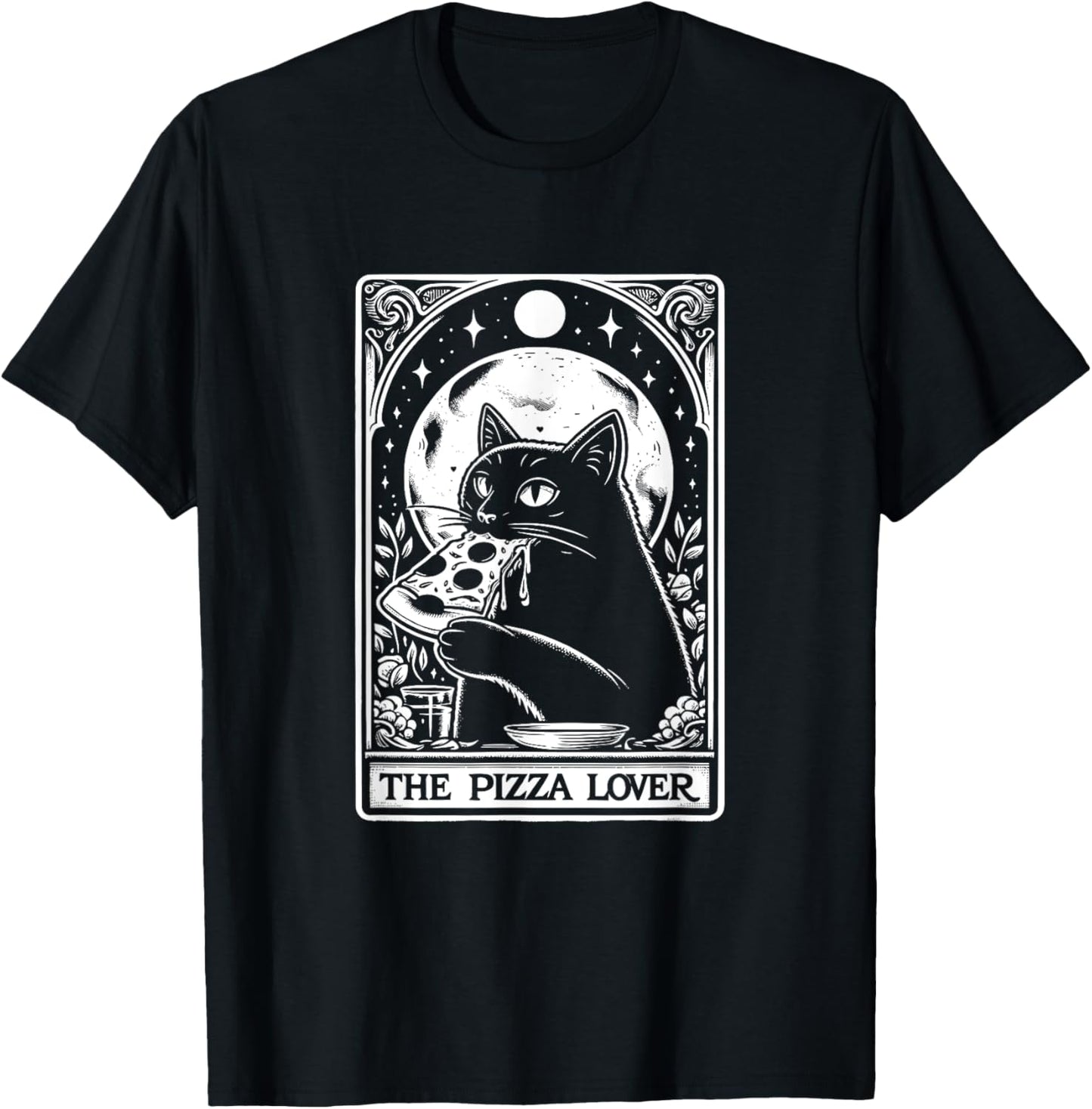 The Pizza Lover Cat Vintage Gothic Tarot Card T-Shirt