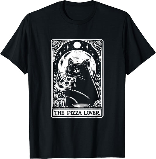 The Pizza Lover Cat Vintage Gothic Tarot Card T-Shirt