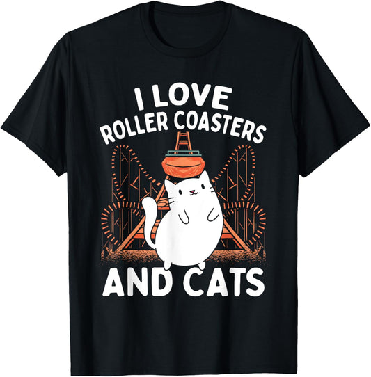 Theme Park Vacation I Love Roller Coasters And Cats T-Shirt