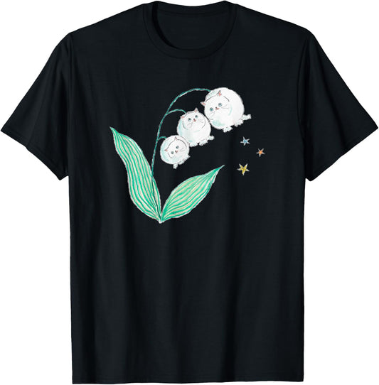 Vintage Cat Lily Of The Valley Flower Funny Pet Lover T-Shirt