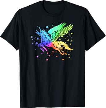 Unicorn Winged Pegasus Horse Rainbow Space Galaxy Stars Girl T-Shirt