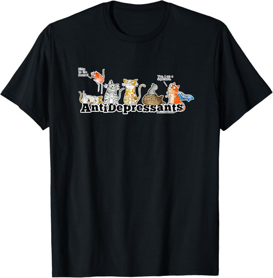 Red and Howling Antidepressants Cats T-Shirt