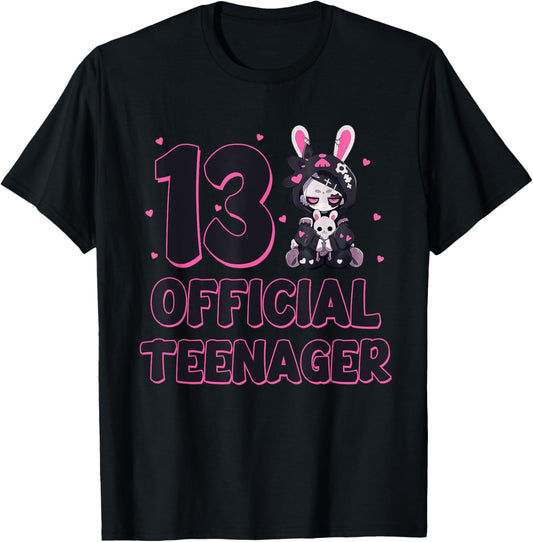 13 Official Teenager 13th Birthday Goth Bunny Anime Girl T-Shirt