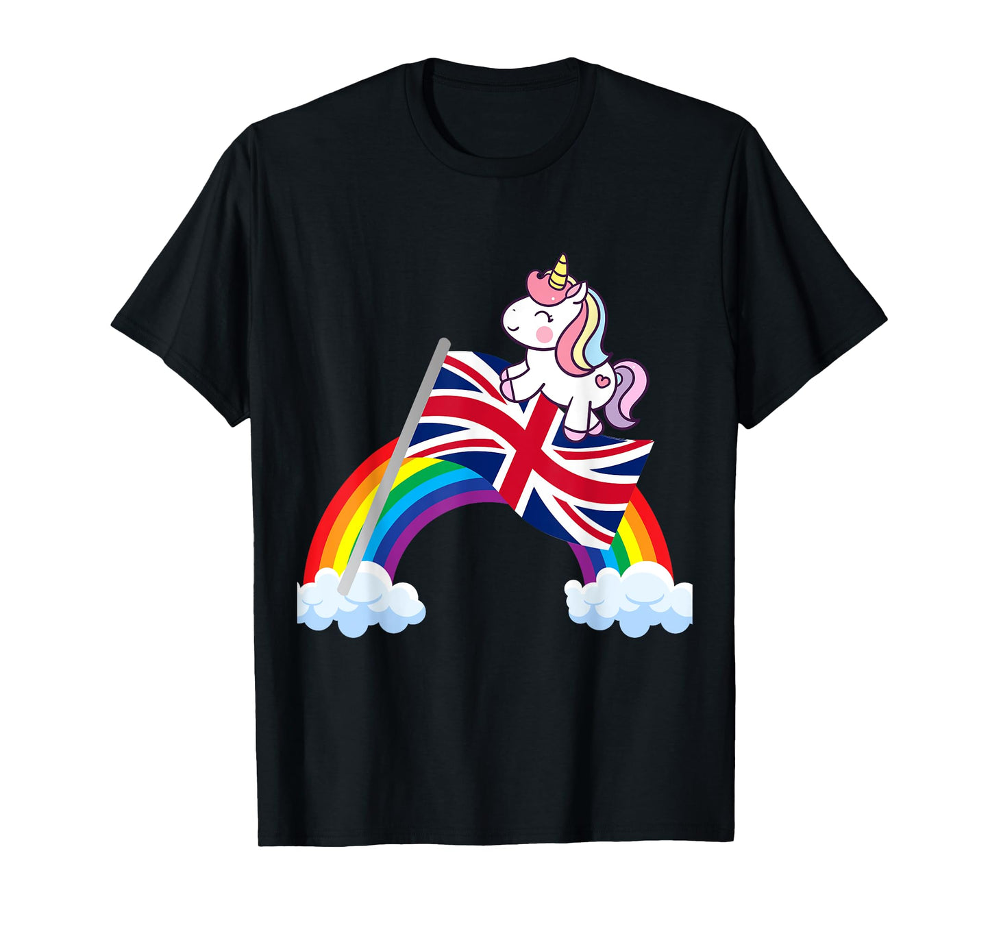 Unicorn Riding British UK Flag Boys Girls Women Kids Rainbow T-Shirt