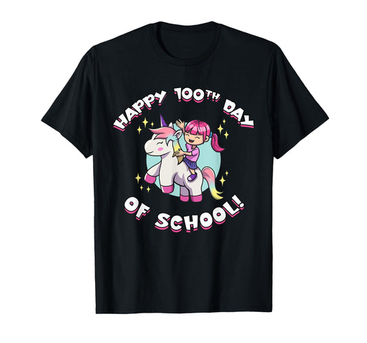 Happy 100th Day of School Girl Riding Unicorn T-Shirt