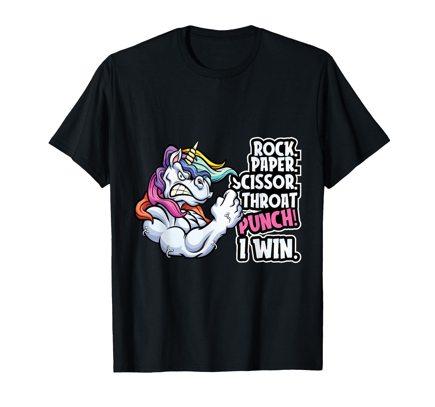 Rock Paper Throat Punch I Win - Funny Unicorn Theme Scissors T-Shirt