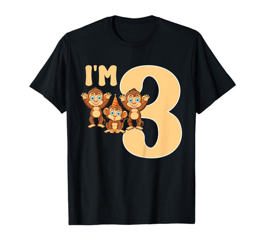 I'm 3 Cute Monkey Kids 3 Years Old 3rd Birthday Party T-Shirt