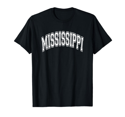 Mississippi Arched Style White Text T-Shirt