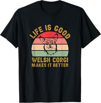 Life With Corgi Is Good Makes It Better Vintage Retro Sunset T-Shirt