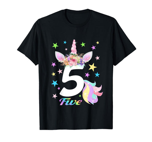 Number 5 (Five) 5th Birthday Unicorn Shirts for Girls T-Shirt