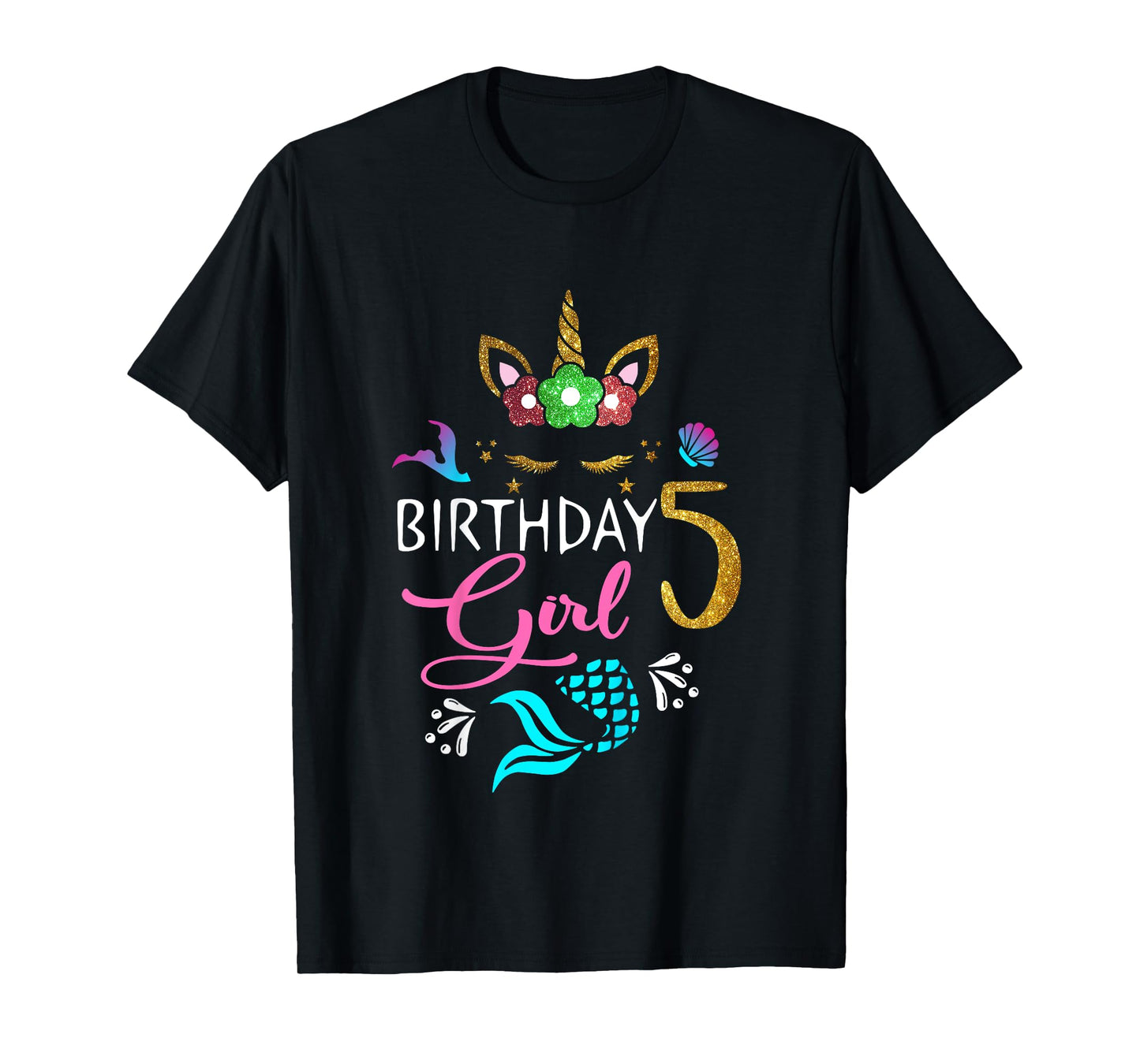 5 Years Old Unicorn Shirt Mermaid Tail 5th Birthday Girl T-Shirt