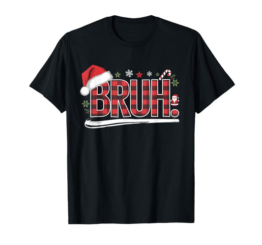 Bruh Christmas Plaid Gifts For Teens Boys Kids Xmas Pajamas T-Shirt