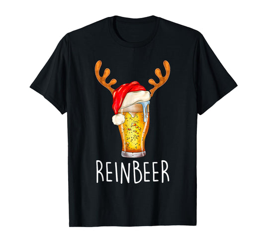 Wi-nedeer Reinbe-er Santa Hat Rei-ndeer Couple Xmas Matching T-Shirt
