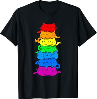 Cat Stack Rainbow Gay Pride Cute LGBT Animal Pet Lover T-Shirt for Men Women Kids