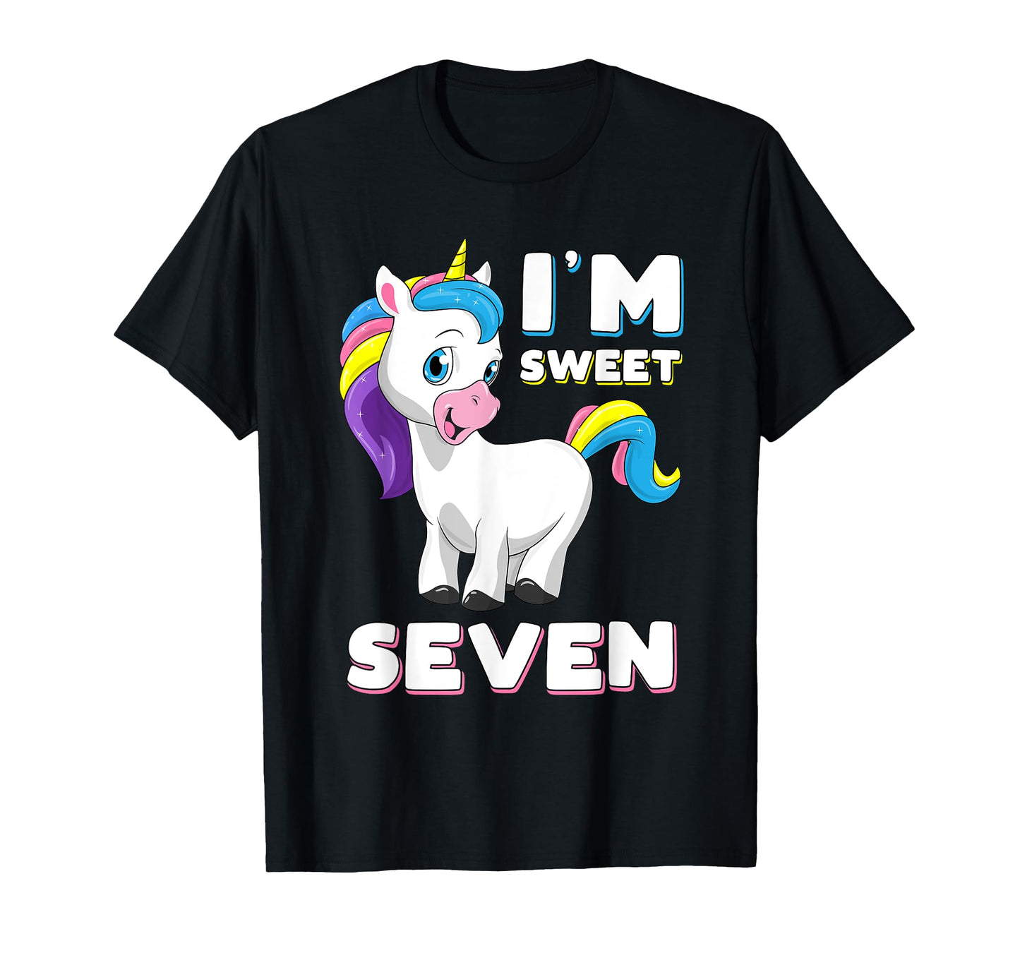 I'm seven Girl Shirt Sweet Unicorn 7th birthday Party Bday T-Shirt