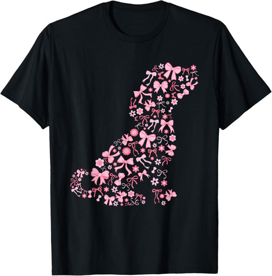 Cute Pink Dog Coquette Bow T-Shirt