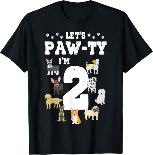 Let's Pawty I'm 2nd Birthday Puppy Dog Theme 2 Year Old T-Shirt