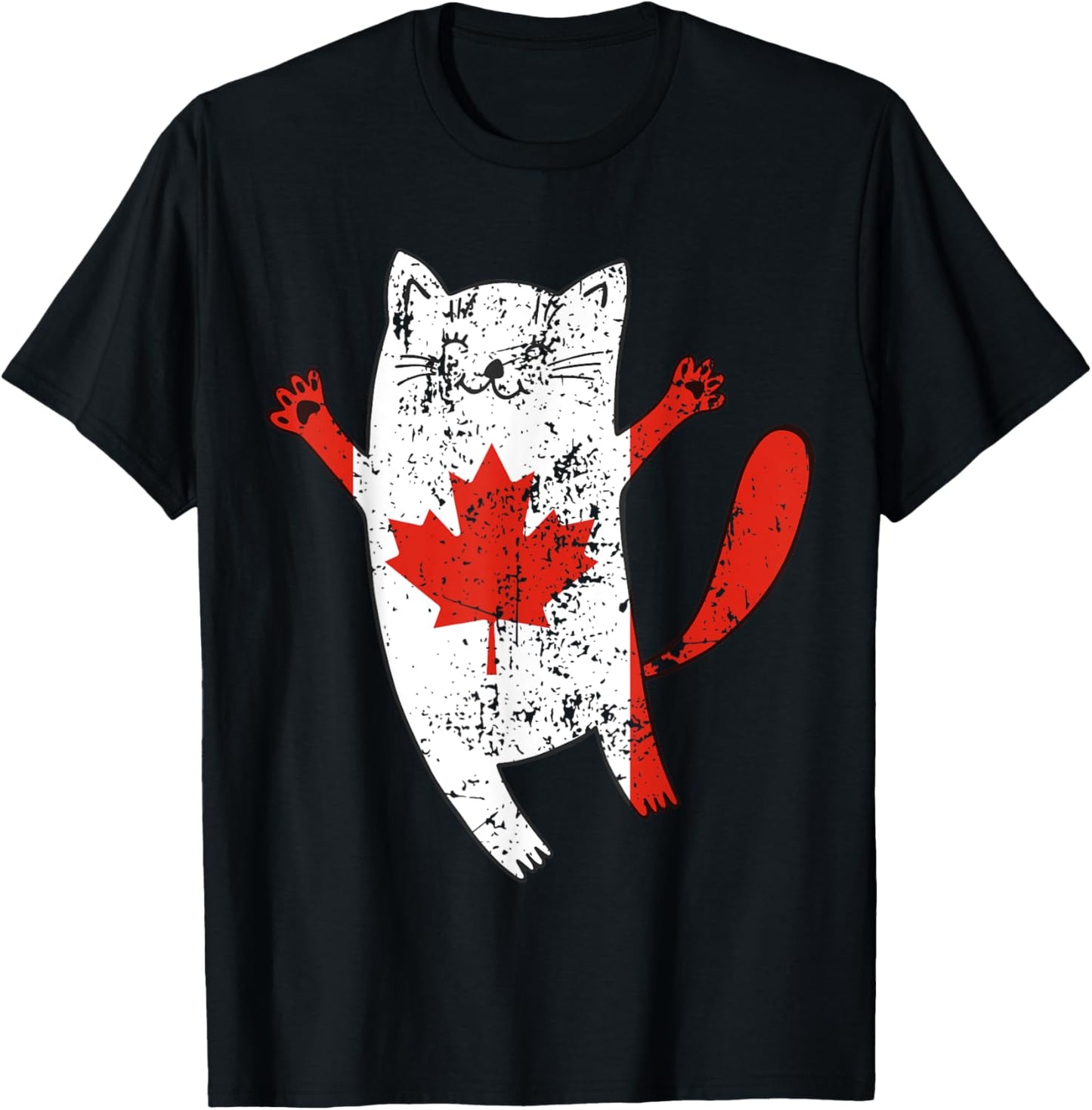 Canada Flag Happy Cat Canadian Maple Leaf T-Shirt