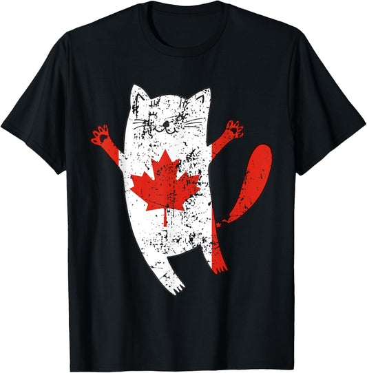 Canada Flag Happy Cat Canadian Maple Leaf T-Shirt