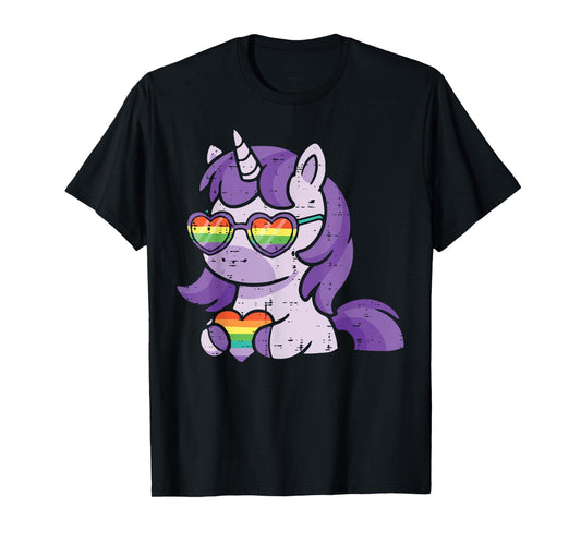 Gay Pride Month Unicorn Heart LGBTQ Ally Rainbow Women Girls T-Shirt