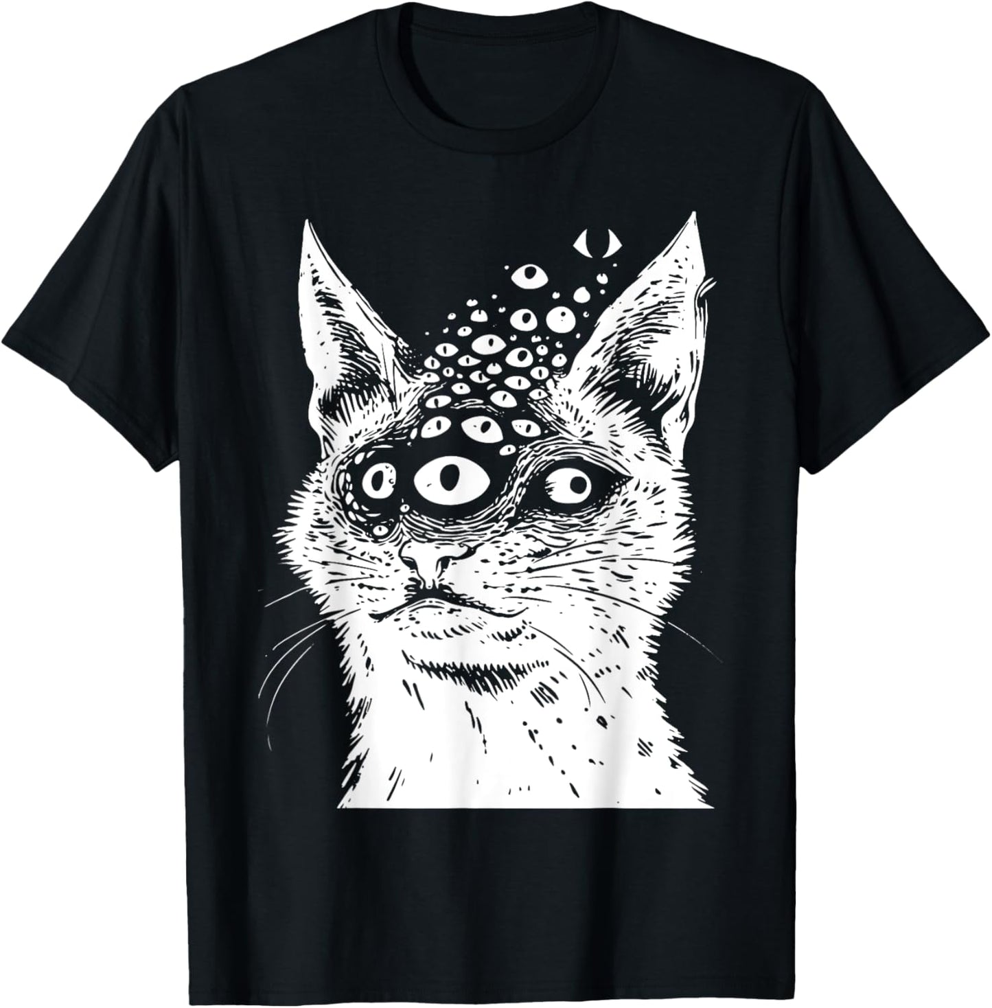 Weirdcore Cat Grunge Alt Harakuju Trippy Creepy Horror Goth T-Shirt, Small