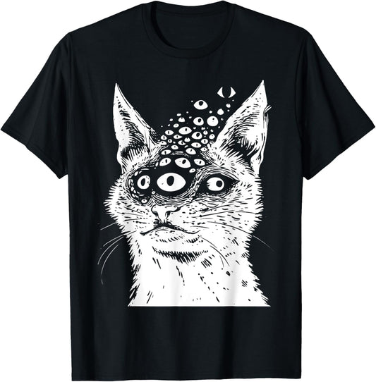 Weirdcore Cat Grunge Alt Harakuju Trippy Creepy Horror Goth T-Shirt, Small