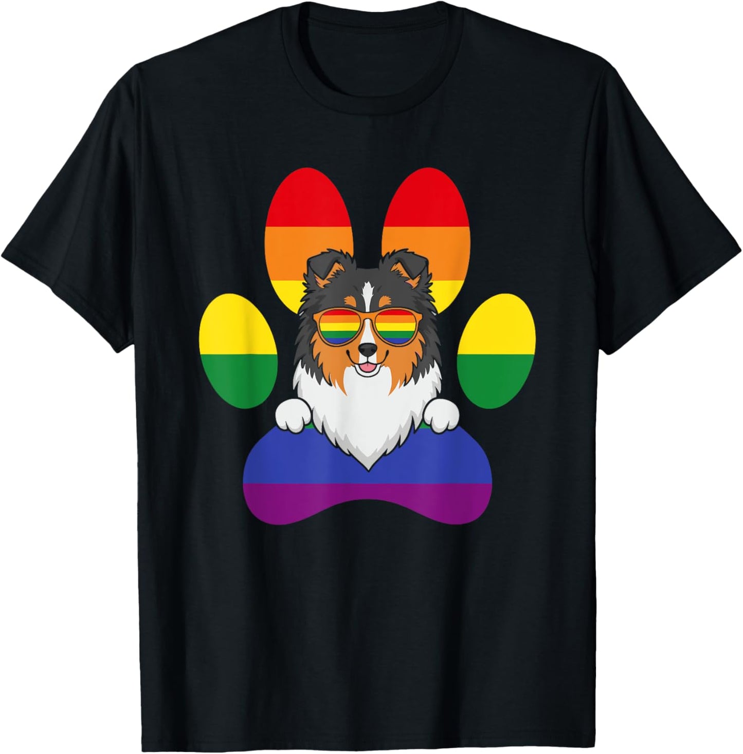 LGBT Shetland Sheepdog Rainbow Dog Paw Lesbian Gay Pride T-Shirt