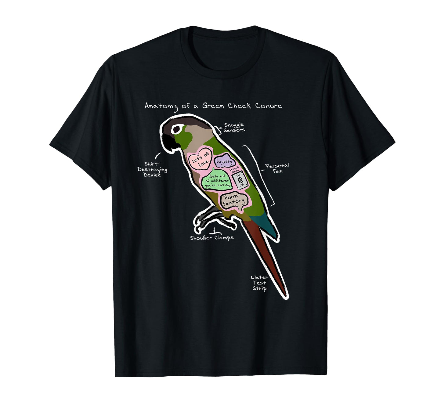 Anatomy of a Green Cheek Conure - Funny Parrot Shirt T-Shirt