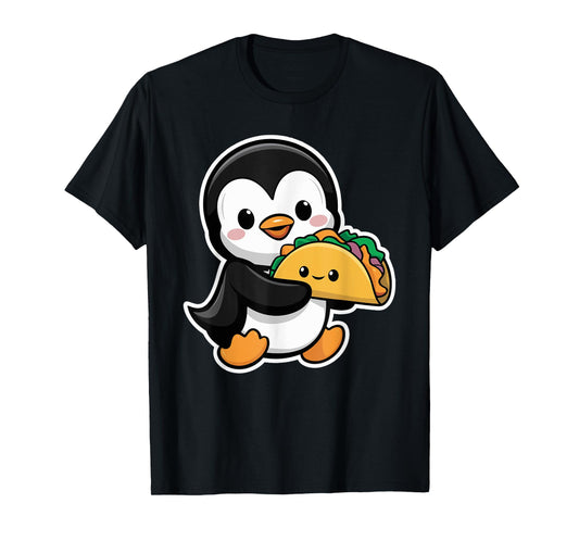 Funny Penguin Holding Taco Cute Kawaii Food Penguin T-Shirt